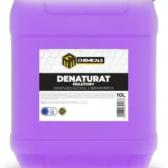 Fioletowy denaturat w 10-litrowym kanistrze, produkt do czyszczenia i dezynfekcji.