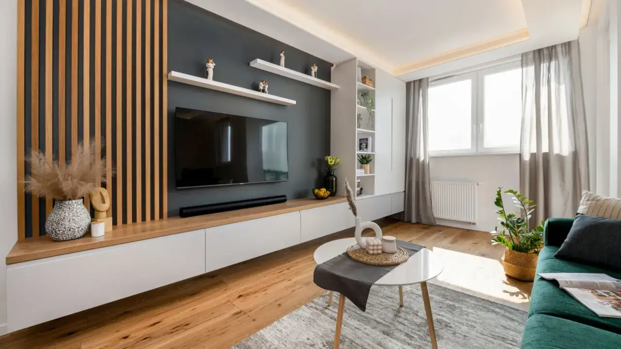 lamele ścienne salon inspiracje