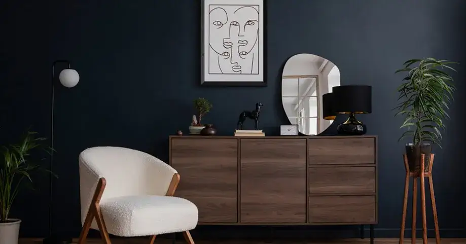 Meble wenge zielona ściana salon