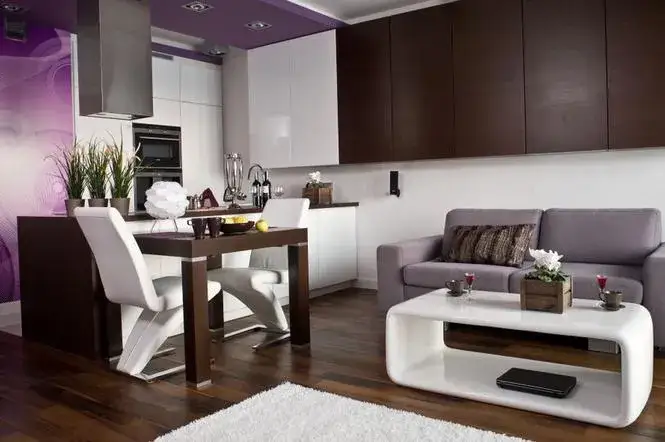 Aranżacja salonu meble wenge podłoga dodatki